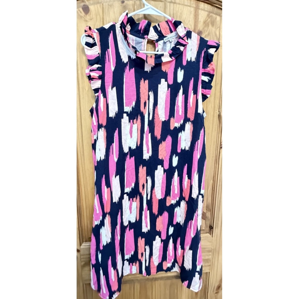 Mary‎ Square Abstract Ruffle Sleeve Dress Medium Southern Preppy Resort